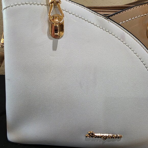 Taupe White Purse and Handbag for Women Tote Shoulder Bag Medium Satchel - Picture 9 of 15